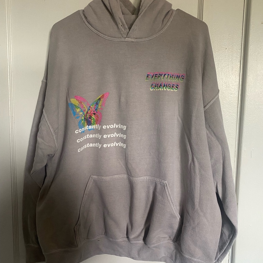 Gray Hoodie with Butterfly Design